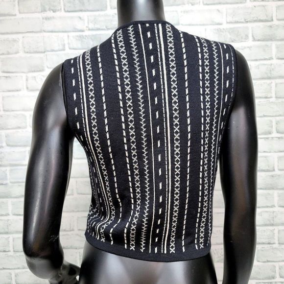 Vintage 80s Laurel by Escada Womens 34 Black Ivory Geo Knit Wool Sweater Vest - Picture 4 of 11